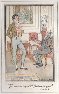Image of Sir Walter Elliot and his agent in Austen's novel Persuasion (Wikimedia Commons [PD=1923])